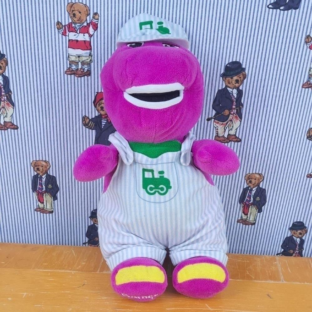 Fisher Price 15' Barney Train Conductor purple plush stuffed animal toy
